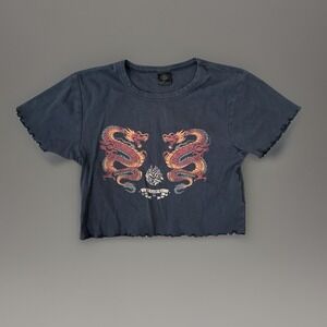 Dragon Graphic Crop Top Tee Pasadena 99 Ruffle Hem Short Sleeve T-Shirt
